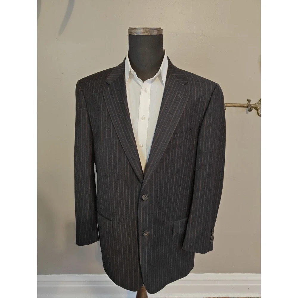 Joseph Abboud Wool Sport Coat 42L Black Brown Stripe USA 2 Button 1427/2